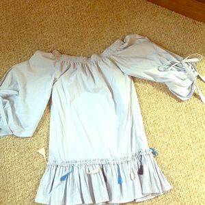 Off the shoulder blue striped dress!